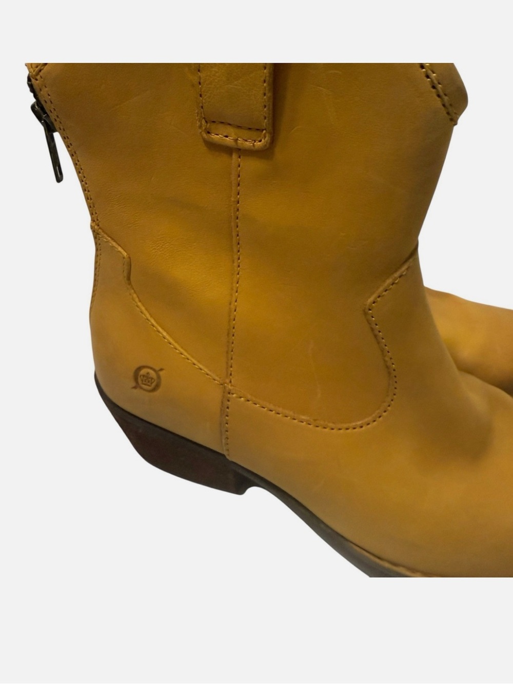 Born ™️ Women's Mustard Yellow Leather Western Ankle Boots